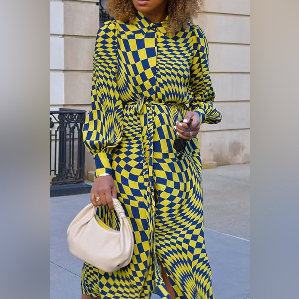 SOLD The Drop x KARENBRITCHICK Checkered Yellow Navy Smock Dress